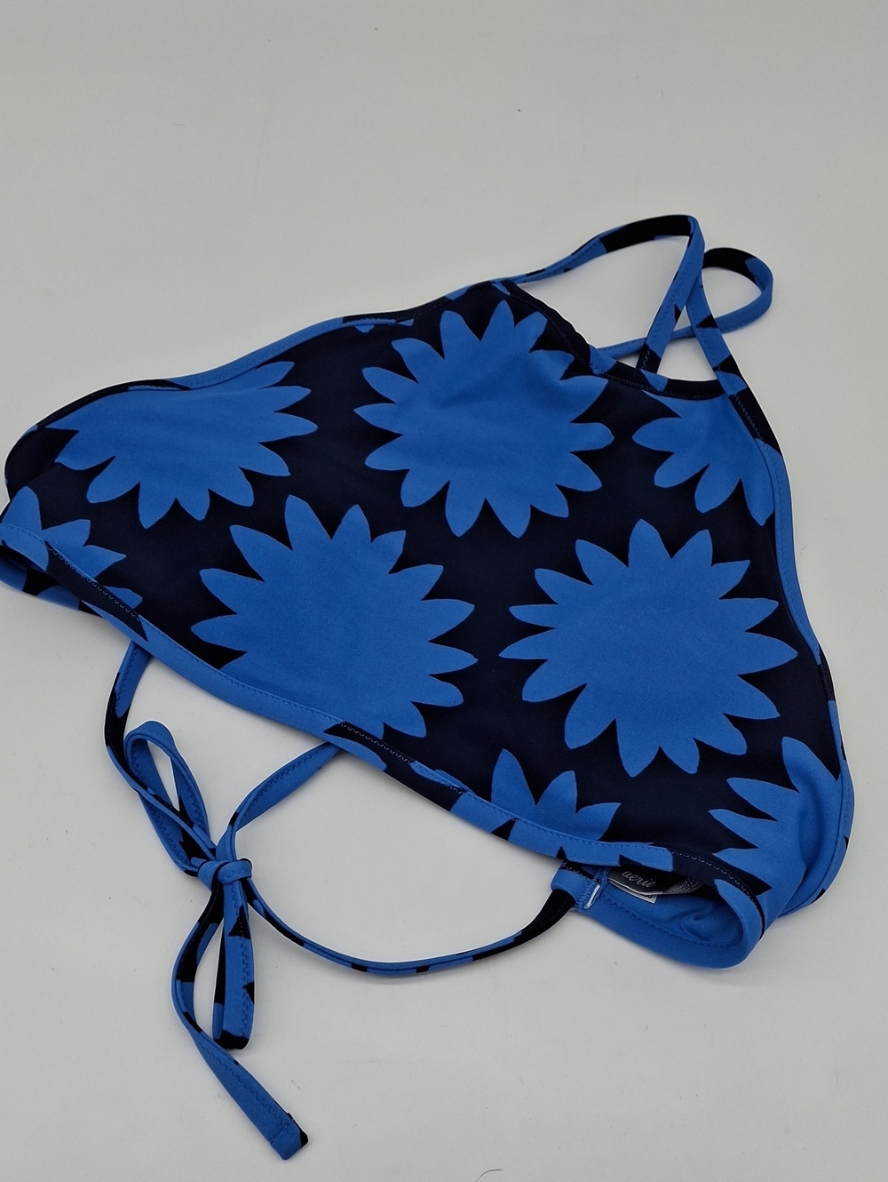 Aerie Floral Print Crop High Neck Bikini Top Blue M